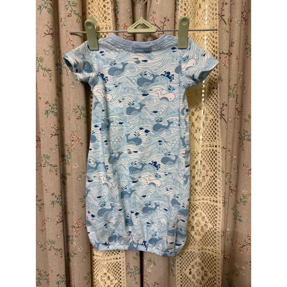 Angel Dear Baby Gown 0-3M Blue Whale Ocean Waves Cotton Pocket Layette